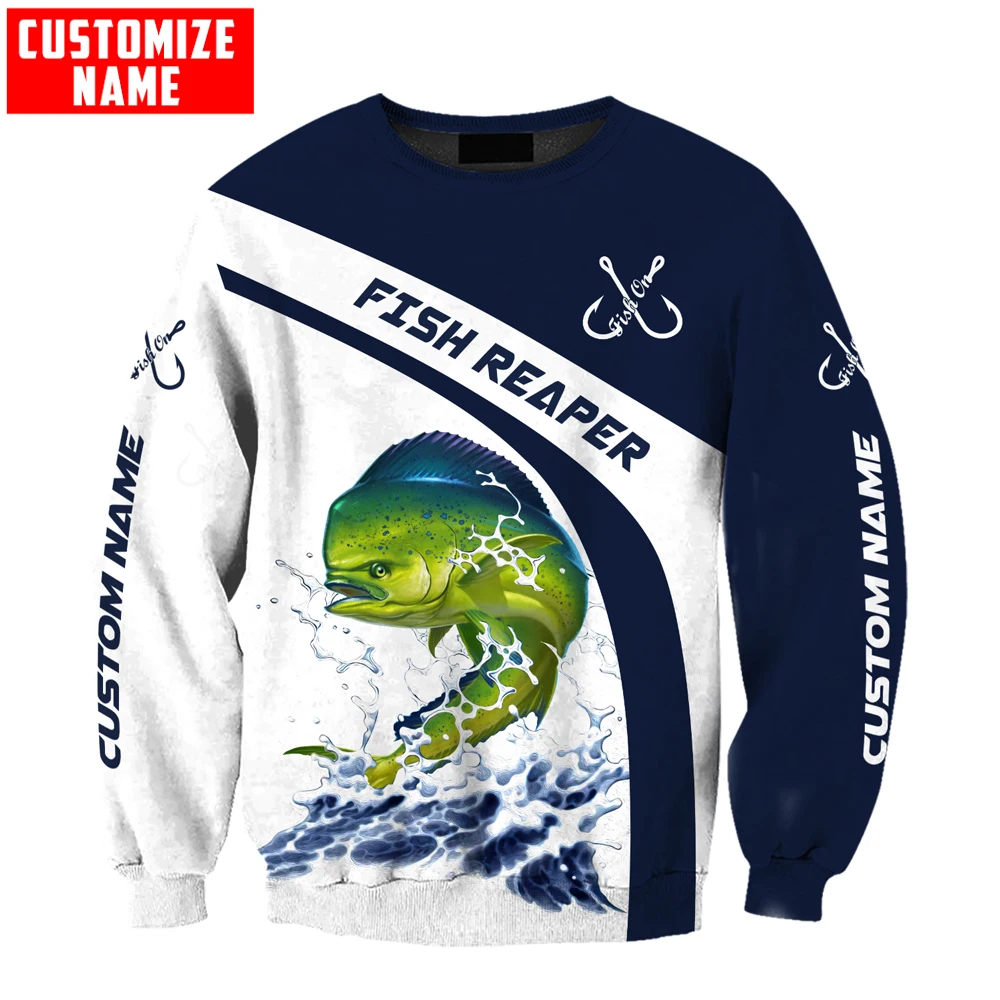 Sudadera con capucha y sudadera con estampado 3D de pesca Mahi-mahi con nombre personalizado para hombre, Sudadera con capucha con cremallera Unisex, ropa de calle, chándales informales KJ772 - imagen 4