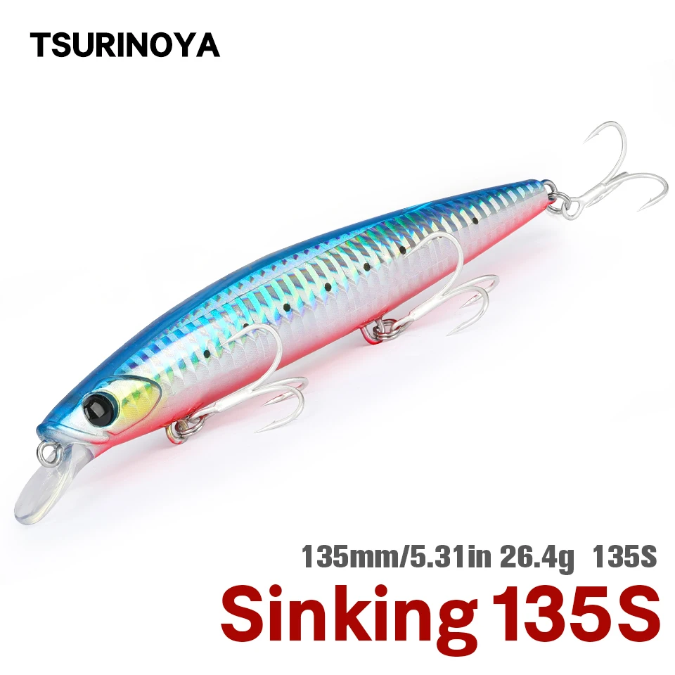 TSURINOYA-señuelo de Pesca de Mar, cebo duro de fundición ultralarga 135S, Minnow que se hunde en agua salada, bayoneta de 135mm, 26,4g, lubina, caballa - imagen 2