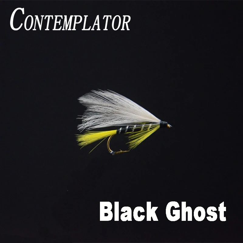 Contemporator-Serpentinas de fantasma negro, 5 piezas, 10 #, moscas de pesca con mosca, cebo artificial clásico, pesca de trucha de mar, salmón, Cabeza de Acero