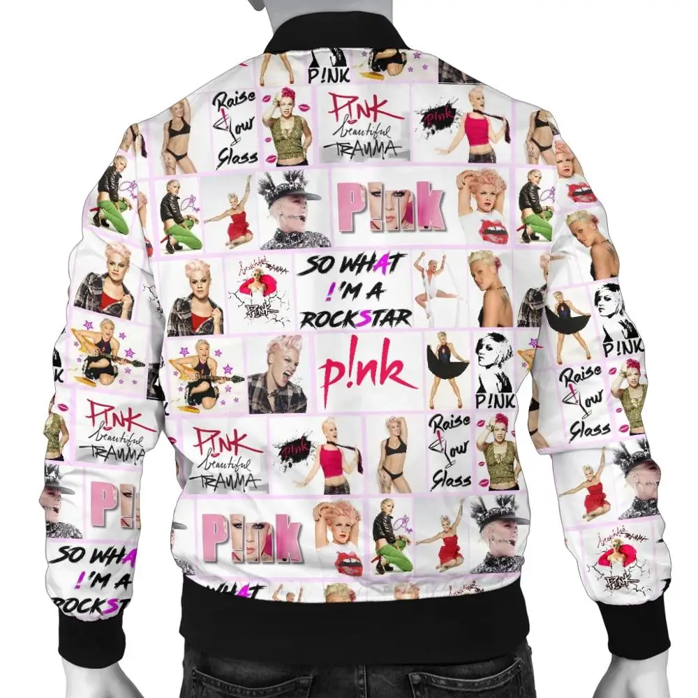 Chaqueta Bomber cálida para hombre P!nk Singer 3D completamente estampada gruesa invierno manga larga prendas de vestir con bolsillos chaqueta informal Unisex con cremallera - imagen 2