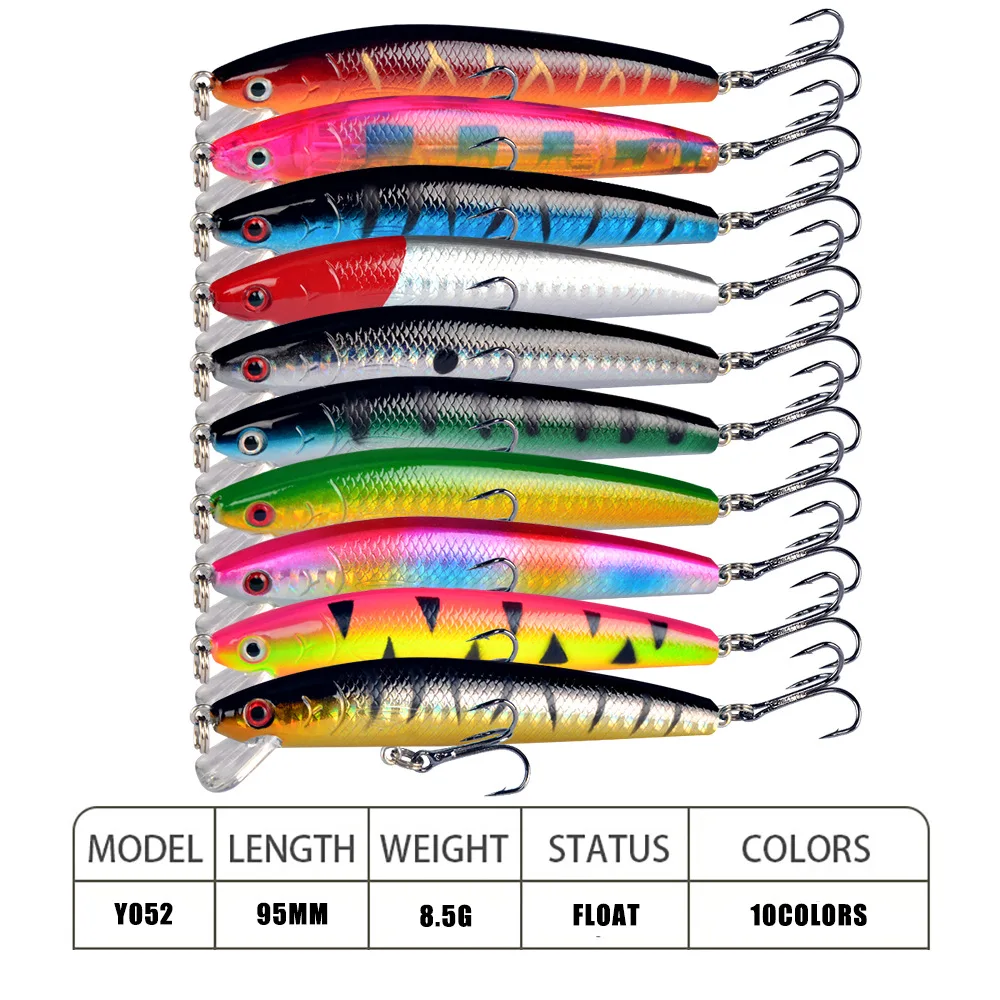 Señuelo de pesca de pececillos clásicos, Wobbler flotante, 95mm, 8,5g, cebos duros, ojos 3D, Isca, cebos artificiales, aparejos de Lucio de carpa