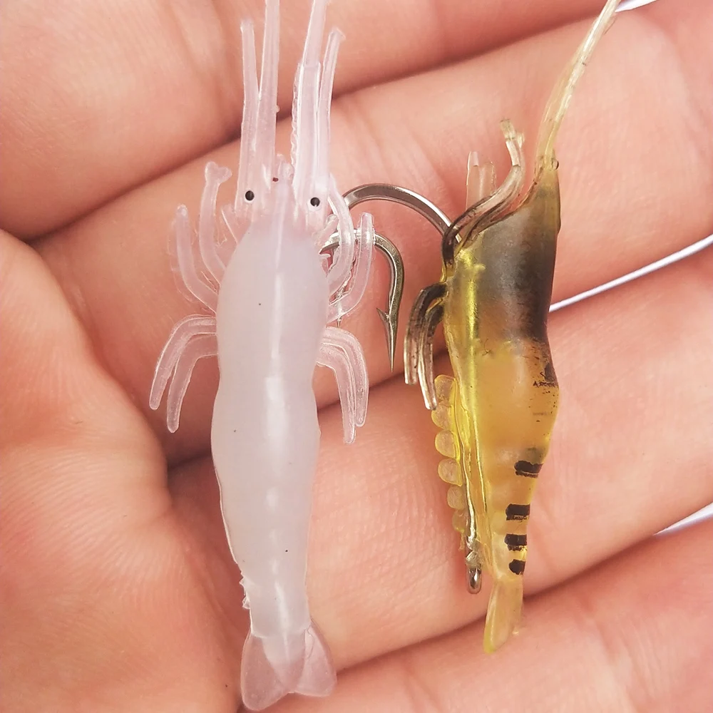 10 Uds Isca Artificial suave camarón señuelo gusano para cebo de Pesca 1,3g/5cm gancho afilado Crankbait señuelos silicona Shone gambas cebo Pesca - imagen 4