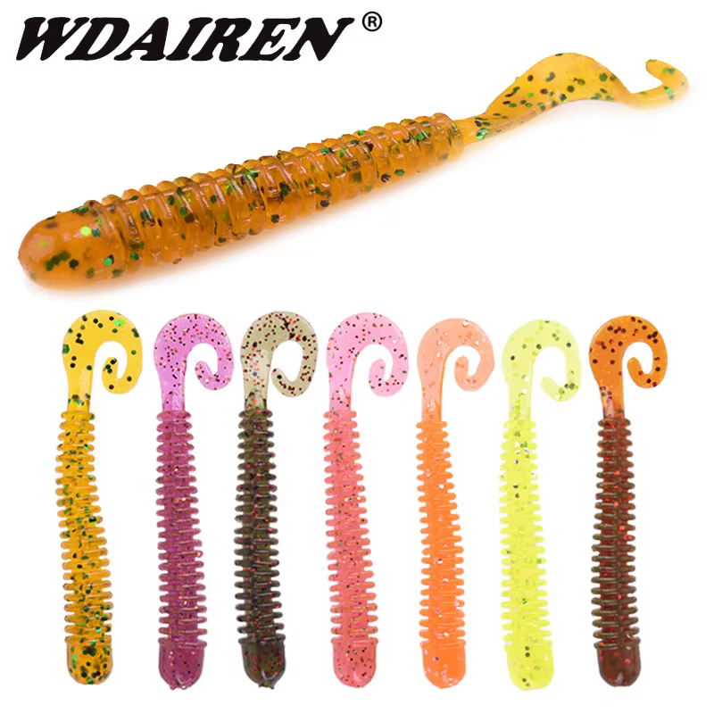 Vinilos wobbler cola en espiral aroma camarón para pesca lubina - imagen 2