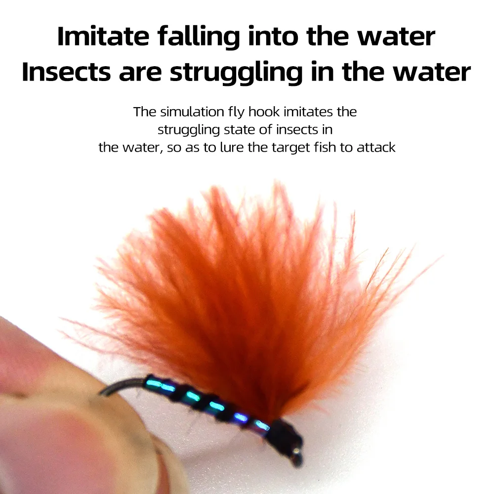 MNFT-Mosca de pesca de trucha roja, aparejos de pesca con mosca, moscas, insectos artificiales, señuelos, 10 piezas 8 # - imagen 3