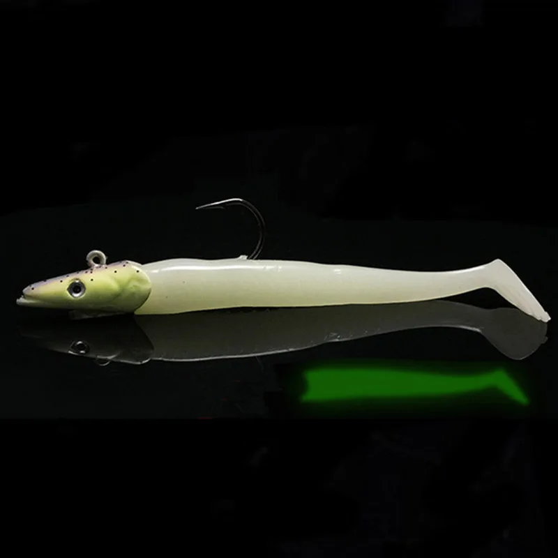Juego de señuelos blandos de 11cm y 22g con cabeza de plantilla, cebo de pesca en tierra, señuelo de pesca en barco, señuelos de lubina, lote de 5 unidades