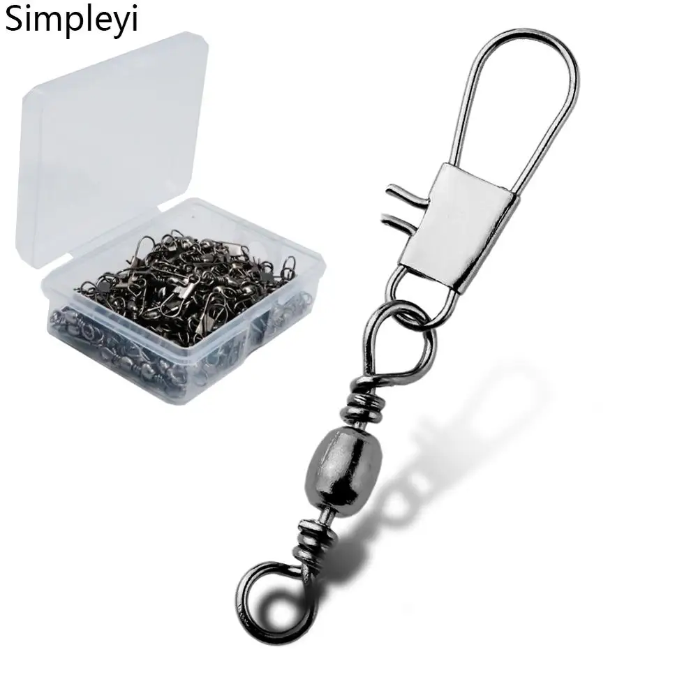 Caja de eslabones giratorios de pesca de acero inoxidable, accesorio giratorio con broche de enclavamiento, aparejos de pesca de carpa, 4 #6 #8 #10 #12 #14 #, 50/100 unids/caja - imagen 4