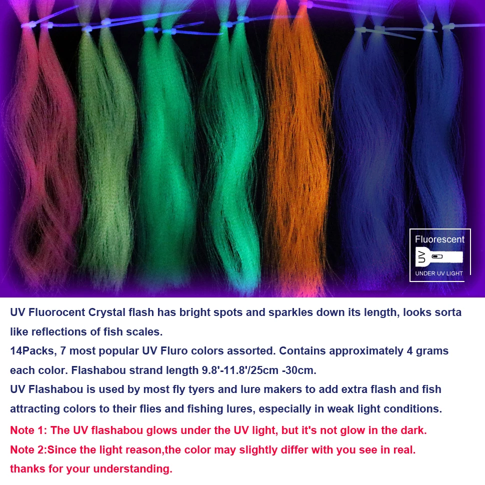 Wifreo-tachuelas de cristal fluorescente UV, Tinsel, Material de atado de moscas, plantilla de agua salada, 14 paquetes - imagen 4