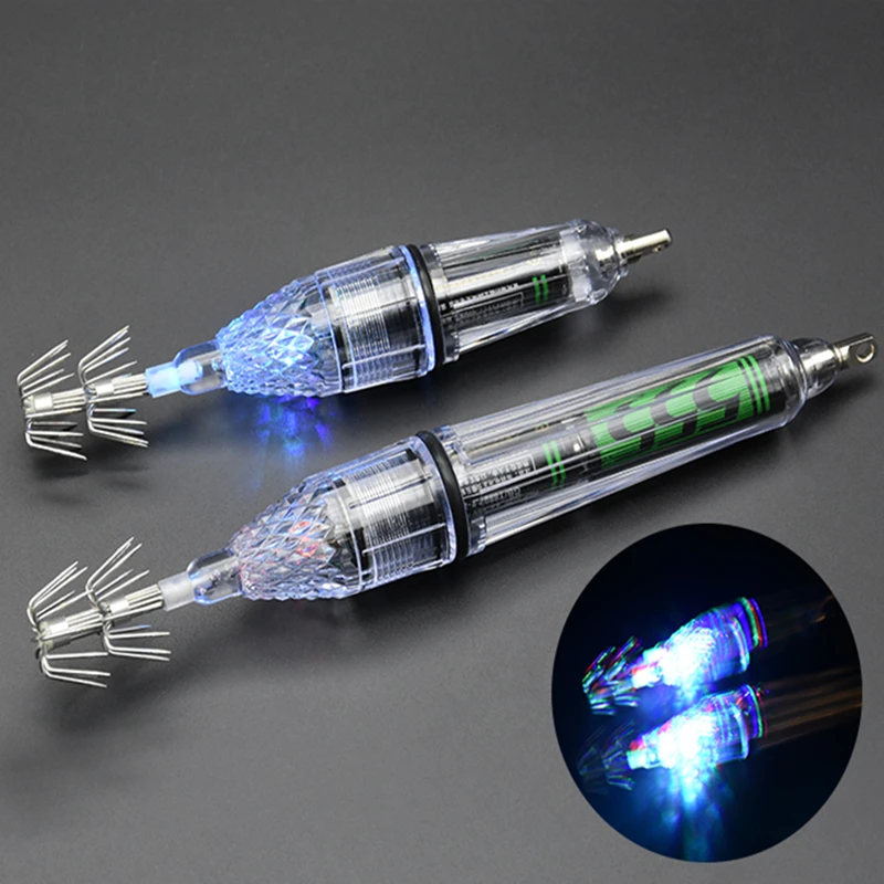 LED colorido luminoso de la gancho Calamar de camarón bajo el agua aparejos de pesca luminosos mar pesca gancho de sepia cebo Artificial, - imagen 5