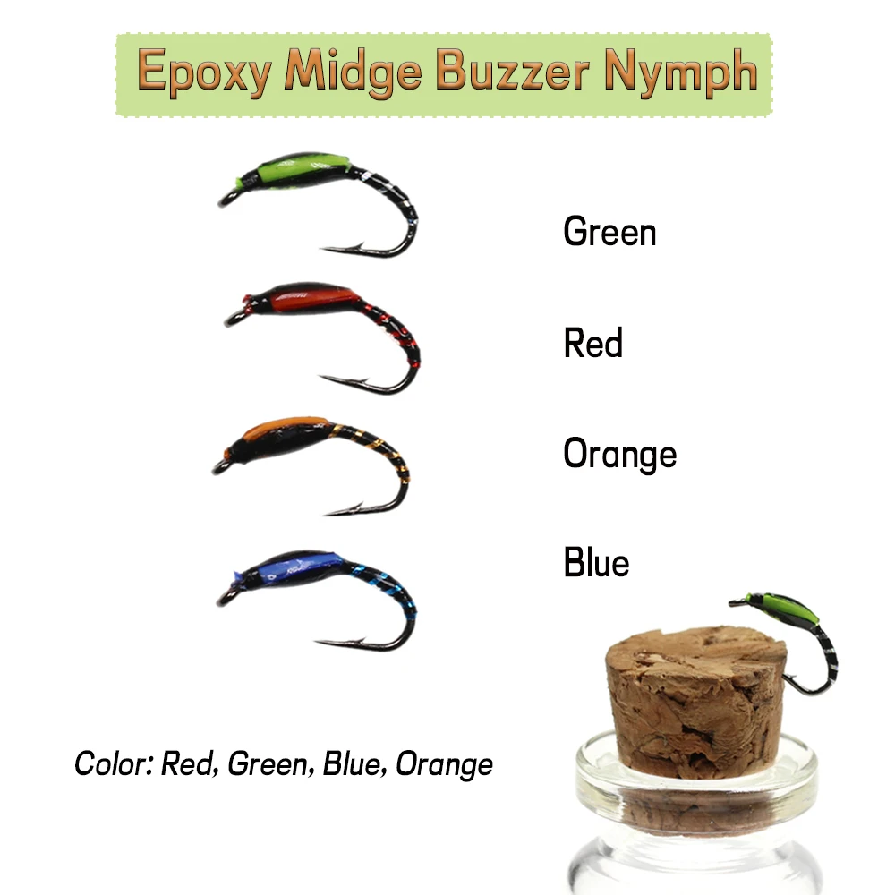Wifreo 8 piezas # 14/16 epoxi Midge Buzzer ninfa mosca trucha pesca señuelo cebos insecto UV Hegenen moscas corporales - imagen 3