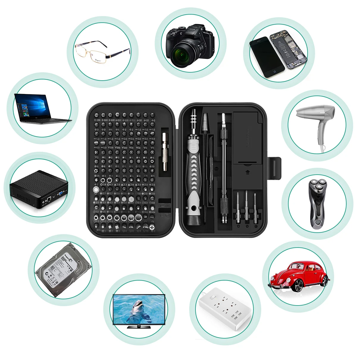 Kit de herramientas de precisión en uso