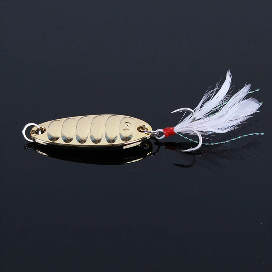 Señuelo de pesca de cuchara de Metal 2020 Artificial, cebo duro con pluma para Lucio, trucha, lubina, bagre, artículos para aparejos, 1 unidad - imagen 5