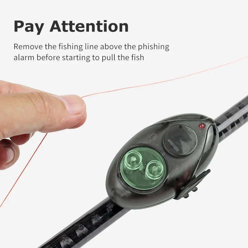 LINNHUE-alarma de pesca, indicador de luz LED, alarma electrónica de mordedura de pesca, amortiguador inalámbrico, alarma de sonido negro, pesca nocturna de carpa, 1 ud. - imagen 3
