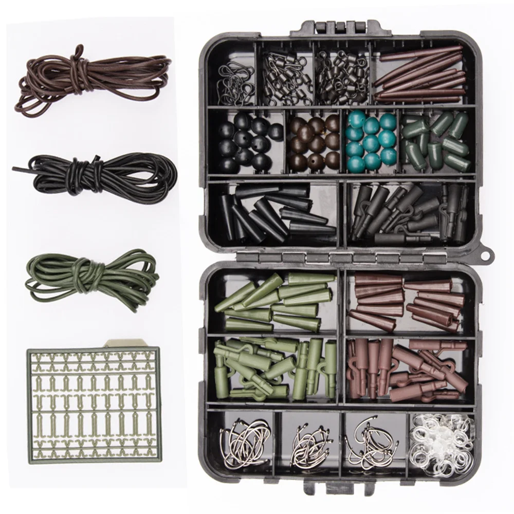 1 Juego de aparejos de pesca de carpa, caja de Clips de plomo/cuentas/ganchos/tijeras/apretado/mangas antienredos/reguladores, cebos giratorios, juegos de aparejos terminales