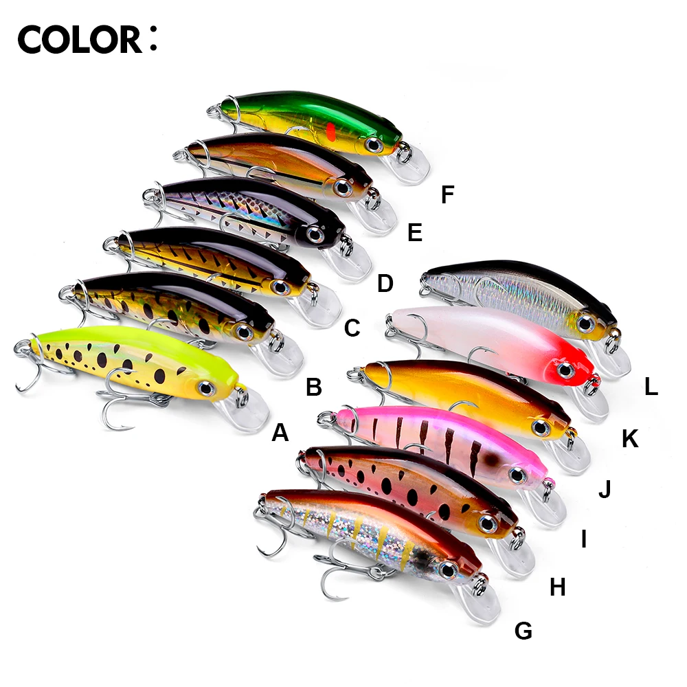 PROBEROS Minnow señuelos 4,5 cm-8 cm Señuelos de pesca artificiales 12 colores disponibles cebo de pesca 3g-11g con 6 # Ganchos - imagen 3