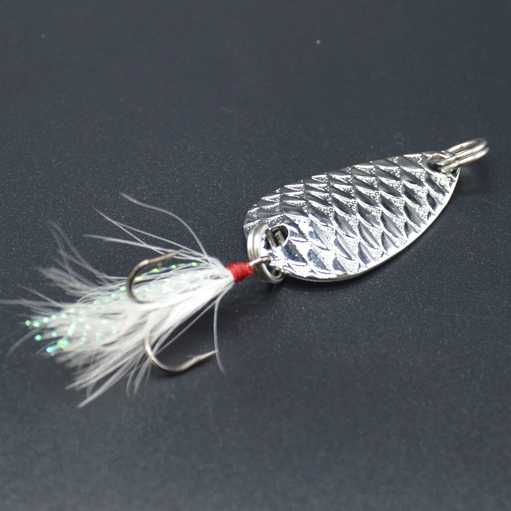 Señuelos tipo cuchara de pesca, anzuelo triple con plantillas de Metal de plumas, cebo duro de 9g, 13g, señuelos artificiales, lote de 2 piezas - imagen 4