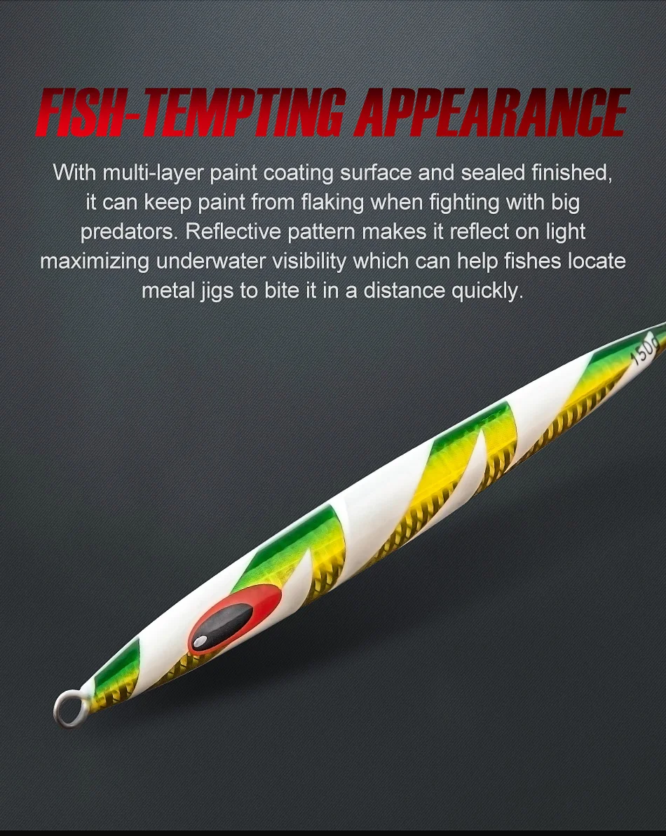 Experimente la emoción de la pesca con nuestra pintura de múltiples capas y señuelos sellados diseñados para la máxima visibilidad y ataques rápidos