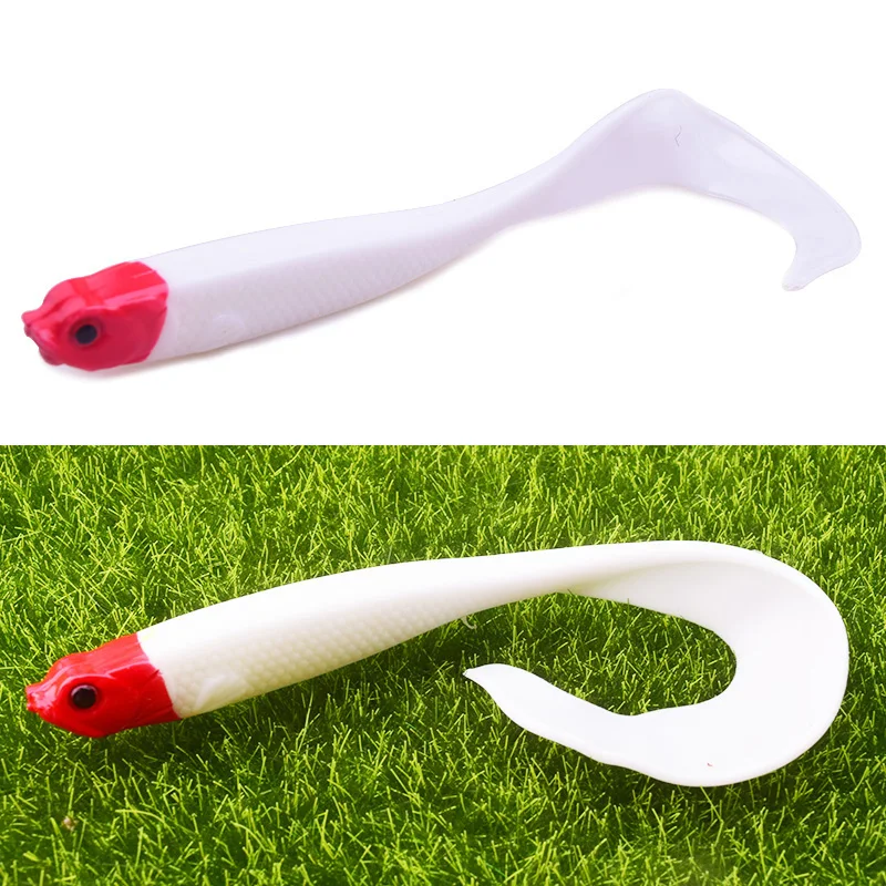 Señuelos de Pesca suaves con ojos 3D, cebo Artificial de silicona, 12cm, 6g, cola larga, anzuelo, Wobblers, 1 unidad - imagen 5