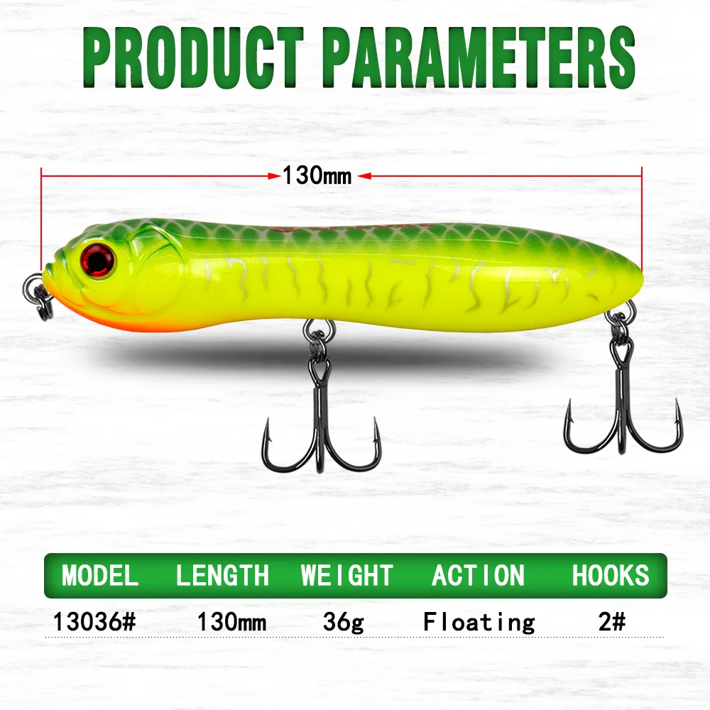 CF señuelo flotante Jerkbait, 130mm, 36g, Topwater, lucio, aparejo de pesca - imagen 2