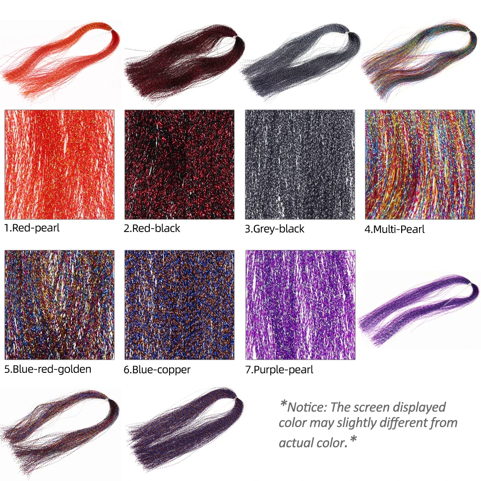 Bimoo-Lote de 7 unidades de anzuelos trenzados de cristal, Flashabou Krystal, Tinsel para pesca con mosca, hilo llamativo para anzuelo, anzuelos de agua salada, Sabiki - imagen 2