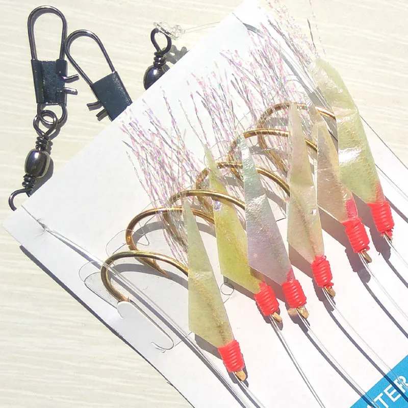 8 #   10 #   12 #   14 #   16 #   18 #   20 #   22 #   24 #    Piel de pescado real cinta pez lubina Sabiki Rig aparejo de pesca en el mar señuelo de pesca suave