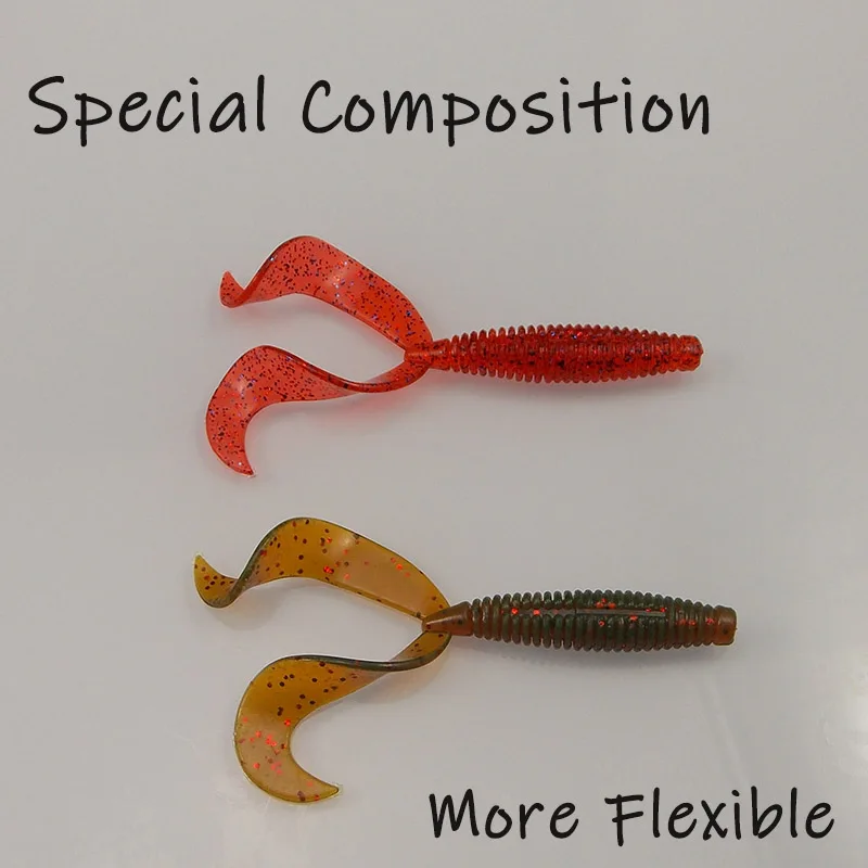 ESFISHING-cebo de Pesca suave, señuelo de cola doble, larva de 84mm, 12 Uds., cebo Artificial, aparejos de lubina, Pesca Isca, gusano rizado - imagen 3