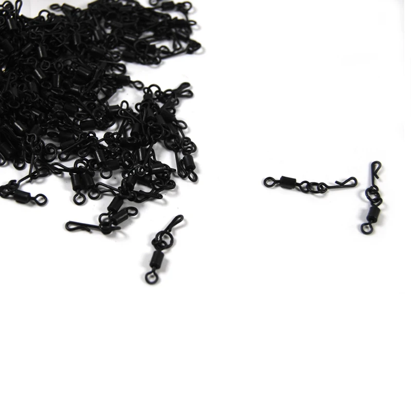 50 unidades de eslabones giratorios de pesca de carpa, accesorio negro mate, cuerpo largo, cambio rápido, conector a presión de anillo - imagen 3
