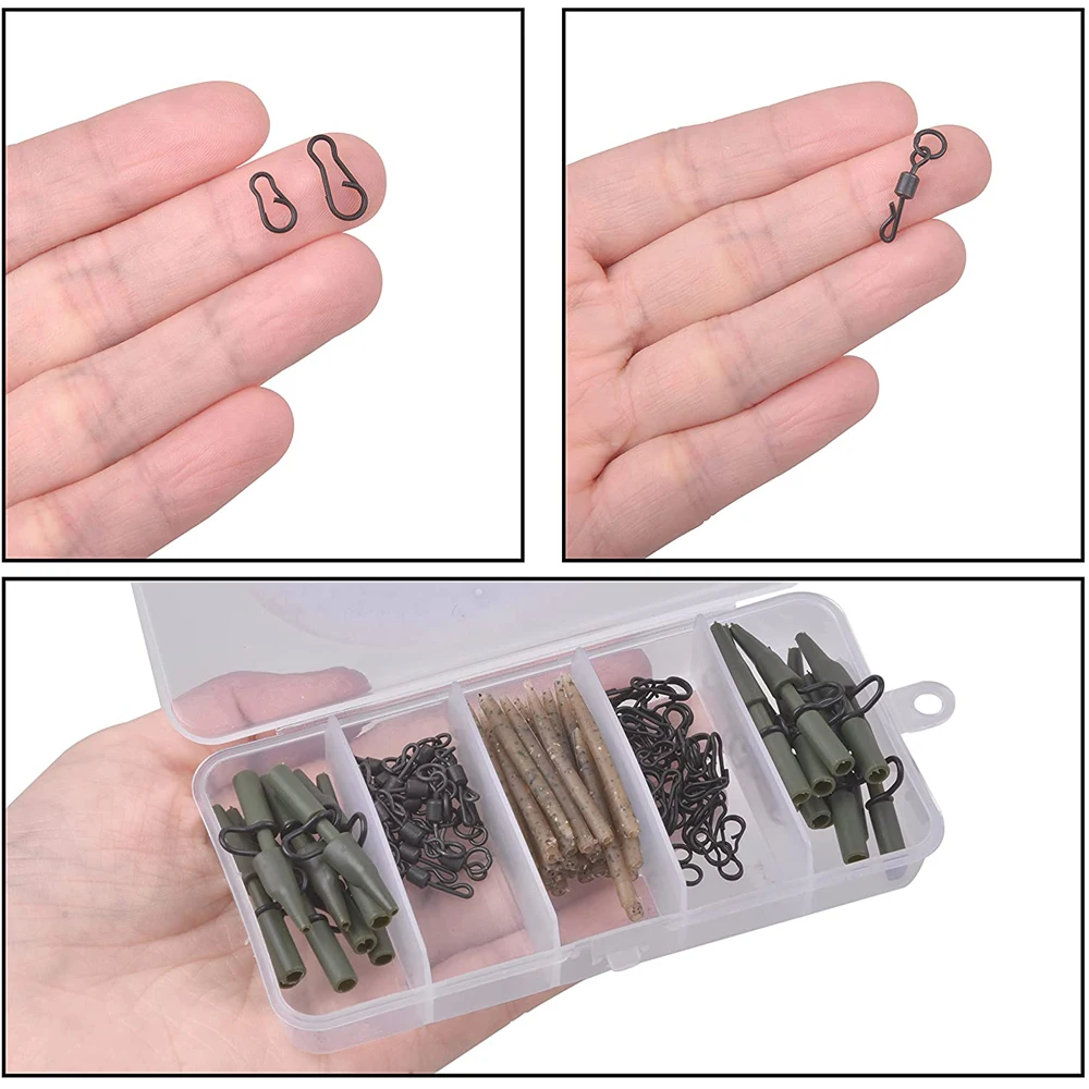 110Pcs/Box Carp Fishing Accessories Kit Include Anti Tangle Sleeves Quick Change Swivel Safety Lead Clip Speed Links - imagen 5