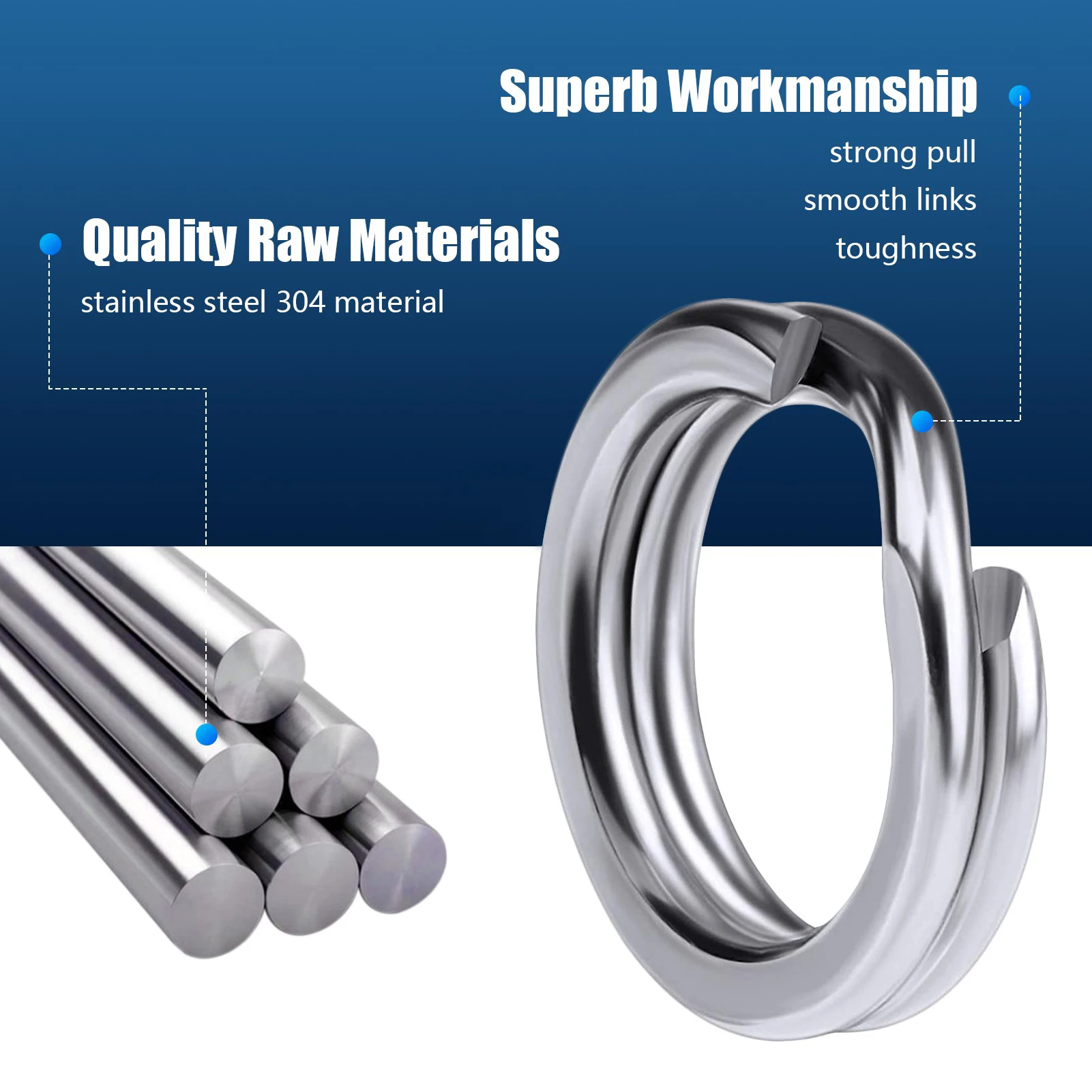 Anillos divididos de pesca LSP, 50 unidades por paquete, conector de doble bucle a presión de acero inoxidable, accesorios de pesca giratorios forjados de alta resistencia - imagen 3