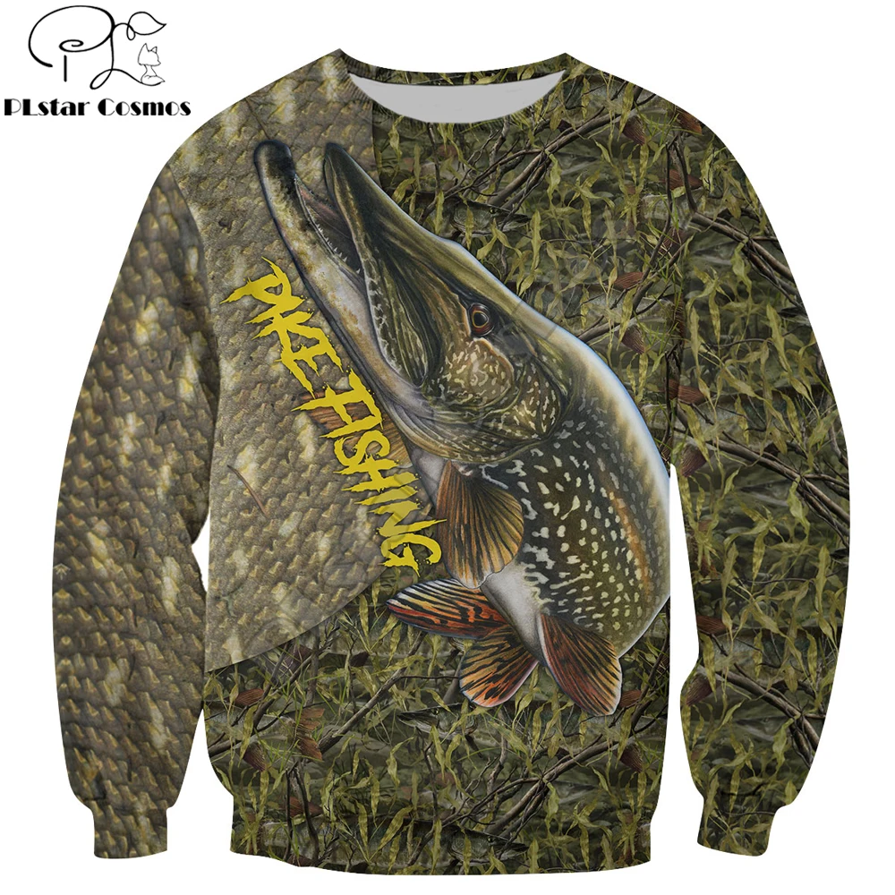 Sudadera con capucha arte 3D pesca del lucio – Unisex otoño - imagen 2