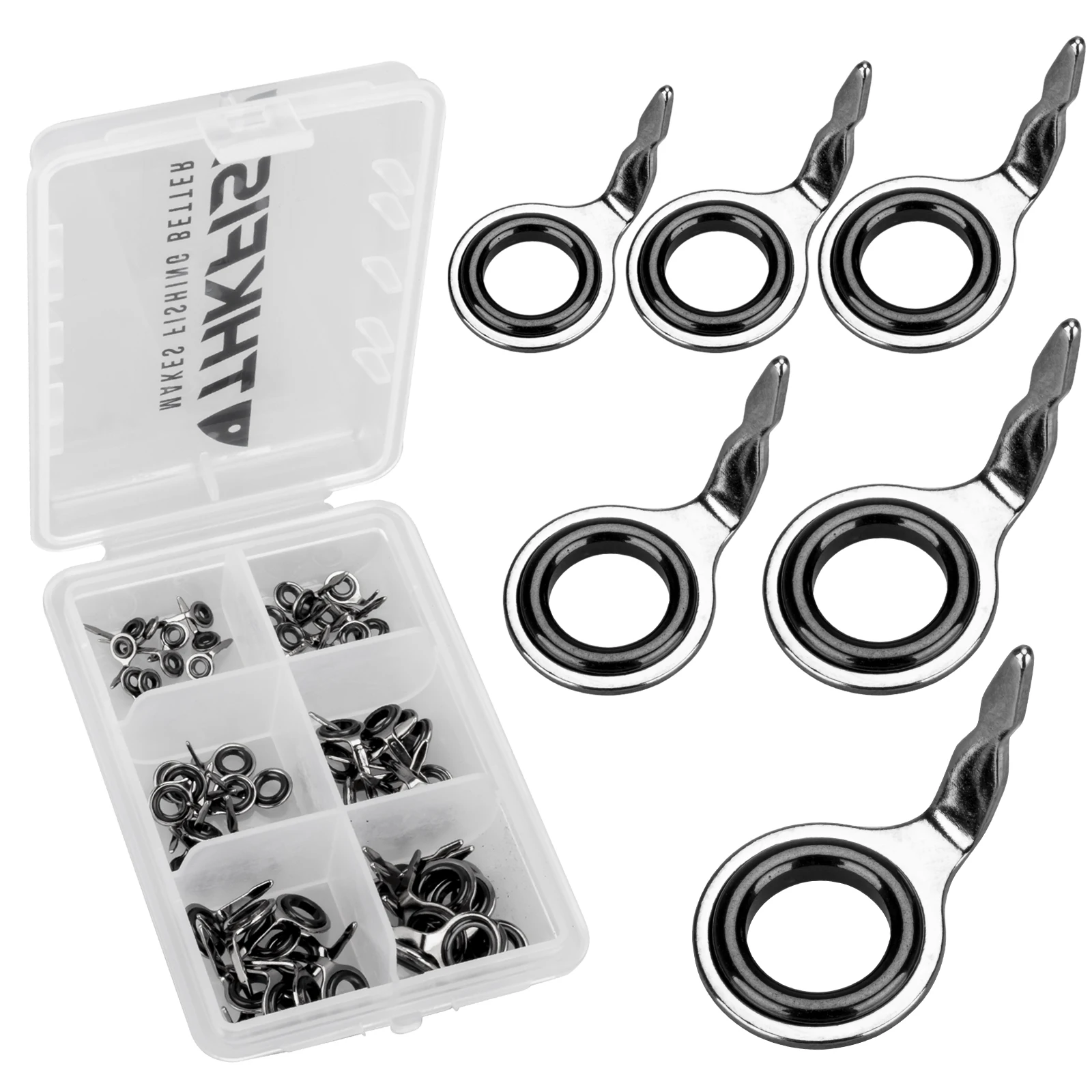 Guías de caña de pescar, anillo de cerámica, guía de poste de pesca #4-#10, Kit de bricolaje de reparación de reemplazo, 60 unids/caja