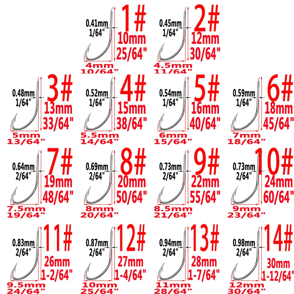 Anzuelo de púas torcidas de acero al carbono, juego de anzuelos de pesca de carpa planos negros, accesorios, herramienta, aparejos de pesca, 1-14 #, 100 unids/lote por caja - imagen 2