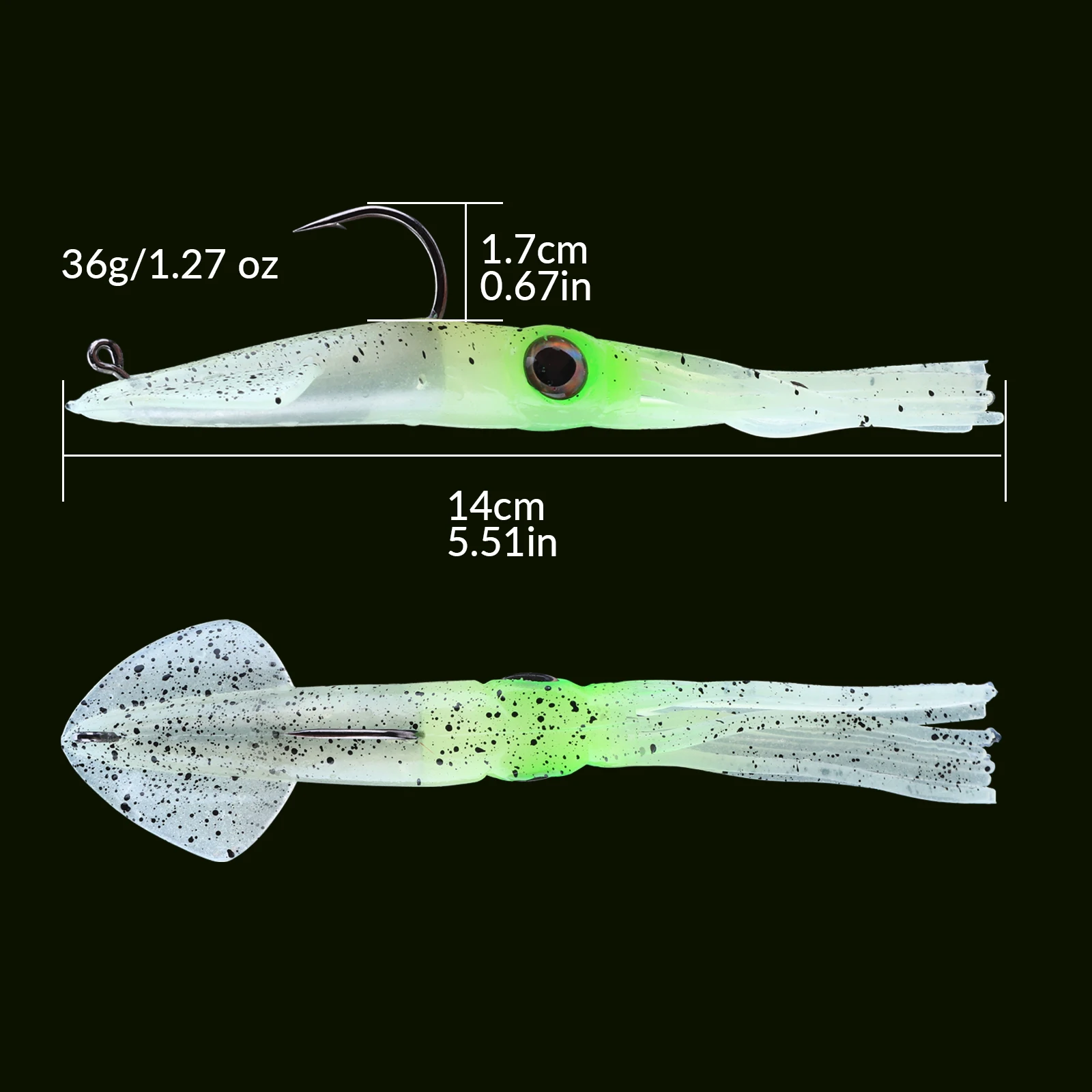 THKFISH 2 uds Señuelos de Pesca de calamar 36g cebo de pulpo suave de silicona luminoso UV plantilla de calamar señuelo pesca de agua salada Jigging Wobber cebo - imagen 2