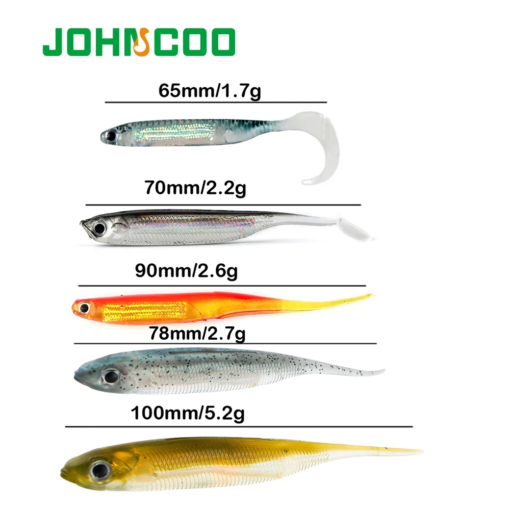JOHNCOO-SEÑUELOS blandos de pesca, cebo Artificial de 1,7g, 2,2g, 2,6g, 5,2g, cola en T, Wobblers blandos de silicona, gusano de sábalo, señuelo de lubina, 6 uds. - imagen 3