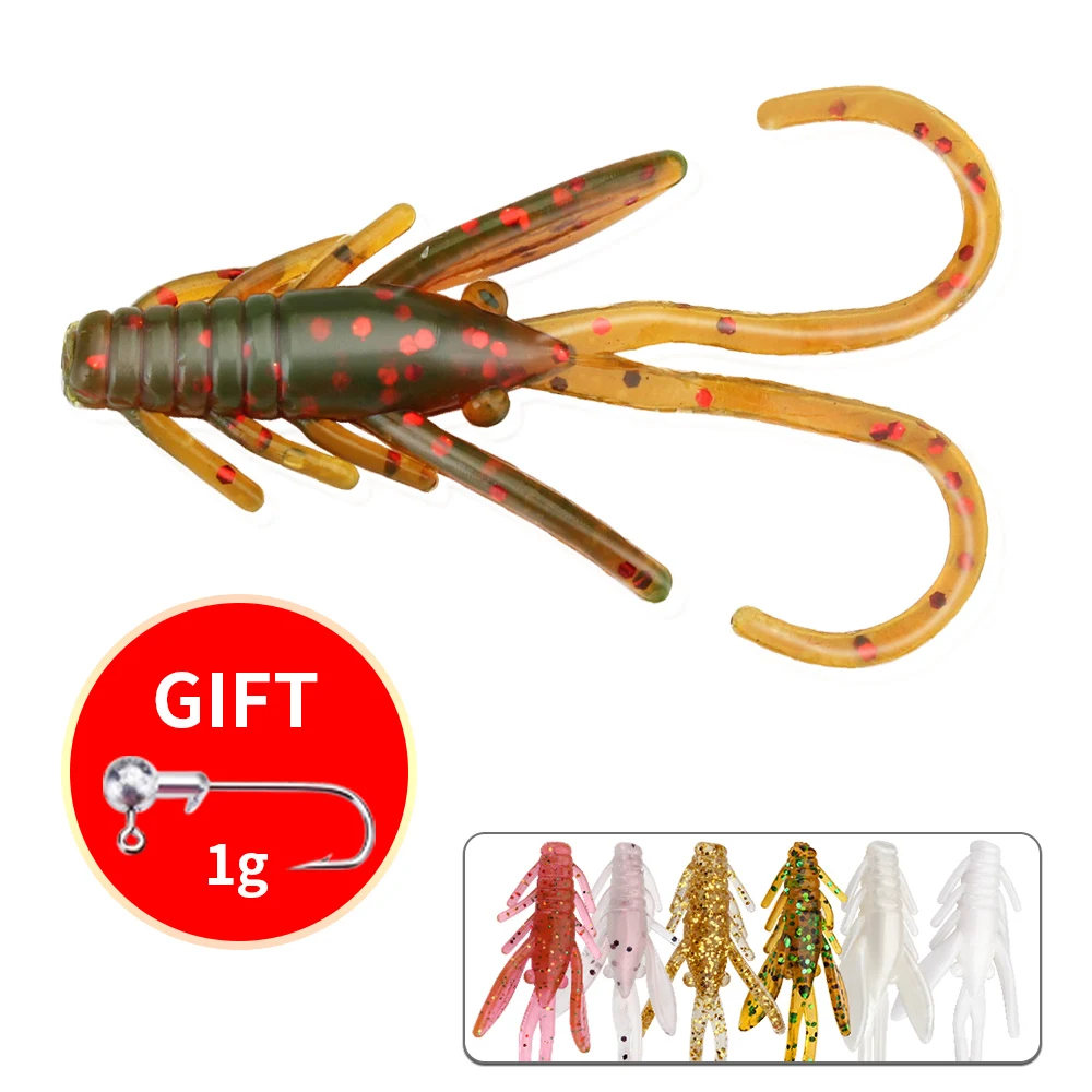 Señuelos de Pesca suaves de Camarón, 4cm, 0,9g, cebo de silicona, carpas, perca, accesorios de regalo, cabeza de plantilla de 1g, 20 unids/paquete - imagen 3