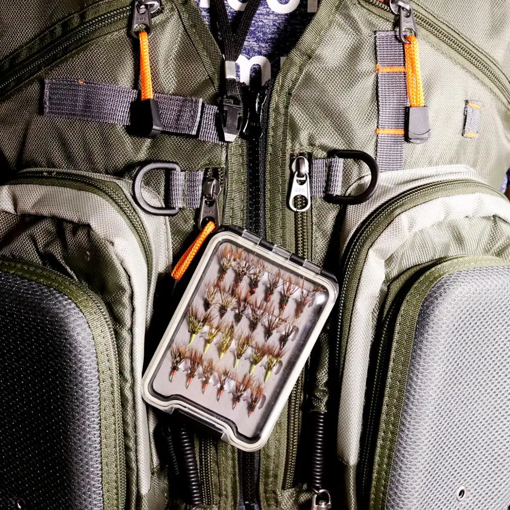 Bimoo-señuelo de pesca con mosca, 24 unids/lote/caja, caja de moscas Tenkara en tamaño de caja de mosca impermeable, 12 ganchos de púas - imagen 5