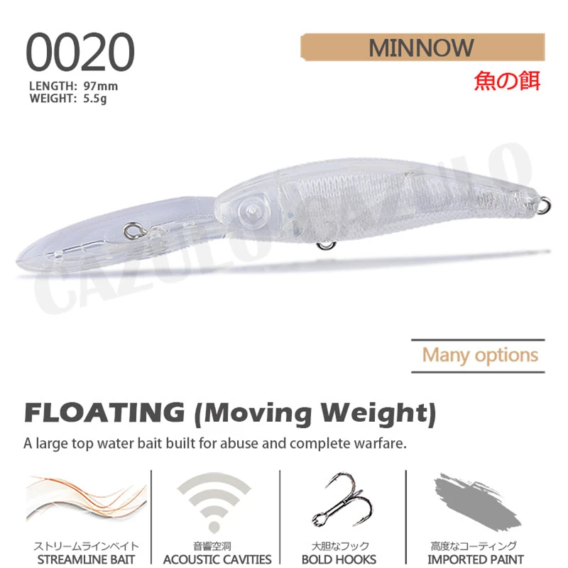 Accesorios de Pesca sin pintar en blanco, señuelo Artificial Minnow Isca, 5,5g/97mm, ABS, Kit DIY, Pesca flotante, lubina, pez Leurre Angeln - imagen 2