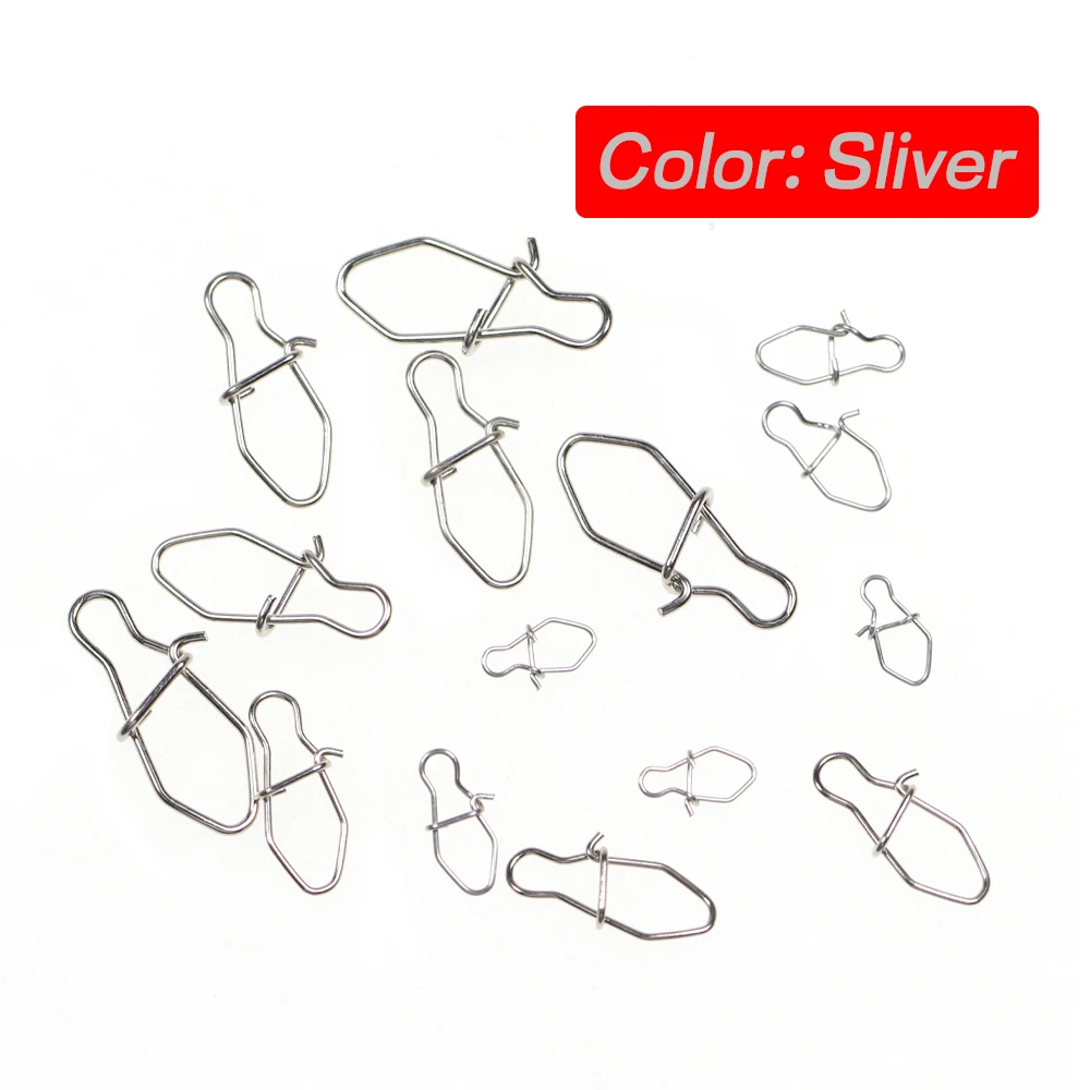 Bimoo-conector de señuelo de pesca de acero inoxidable, Pin de bloqueo de Clip rápido, de 100 piezas ojo de diamante, accesorios de pesca de agua dulce y salada - imagen 4