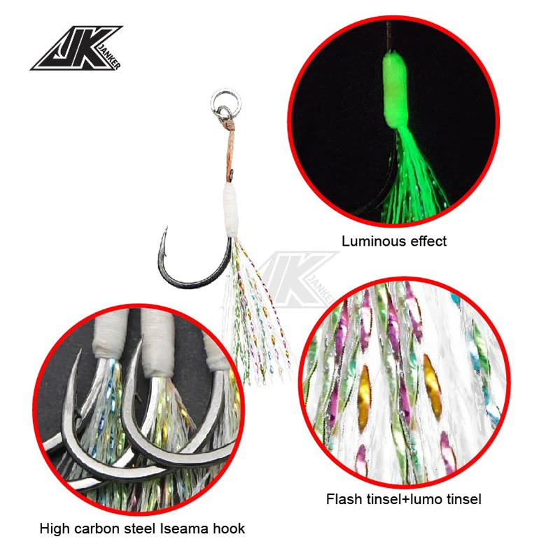 Anzuelo de Micro asistencia JK, anzuelo de acero inoxidable, cuchara de pesca para Jigging ligero, anzuelo de agua salada, 13 #, 14 #, 15 # - imagen 5