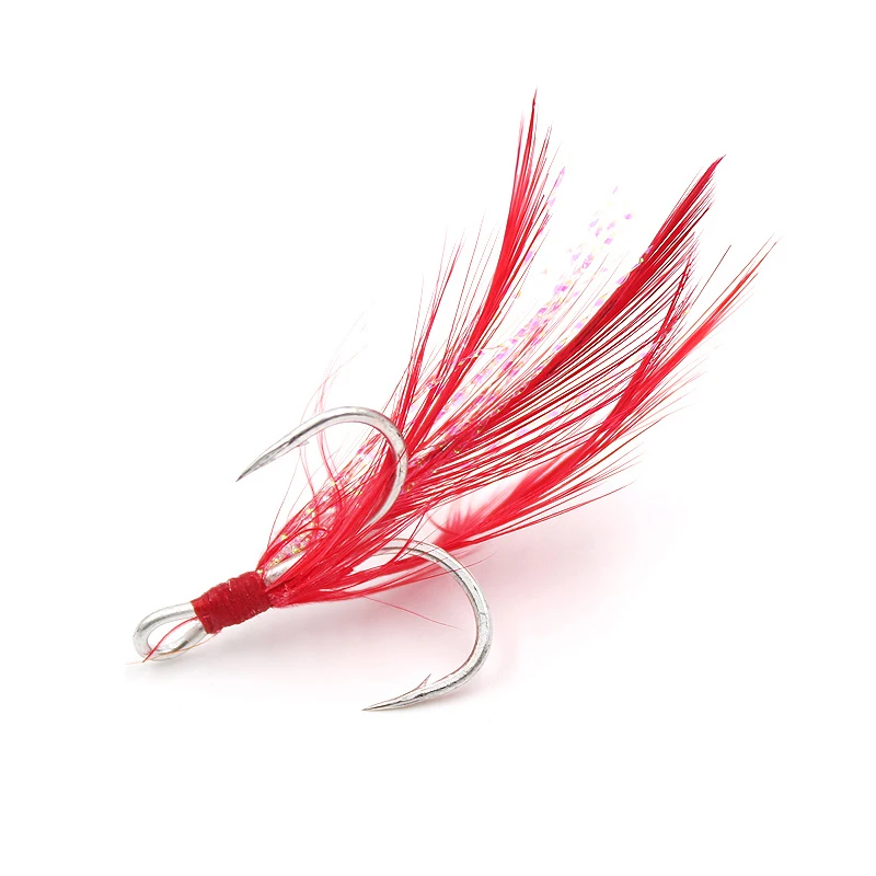 Mosodo-anzuelos triples de acero al carbono con plumas, accesorios de pesca, herramientas de aparejos - imagen 4