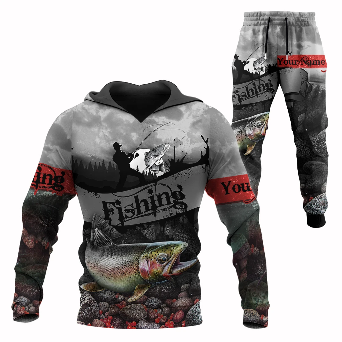 Mahi Mahi pesca nombre personalizado 3D impreso hombres conjuntos Sudadera con capucha y pantalones otoño ropa deportiva Unisex chándales casuales ropa masculina TZ-05 - imagen 3
