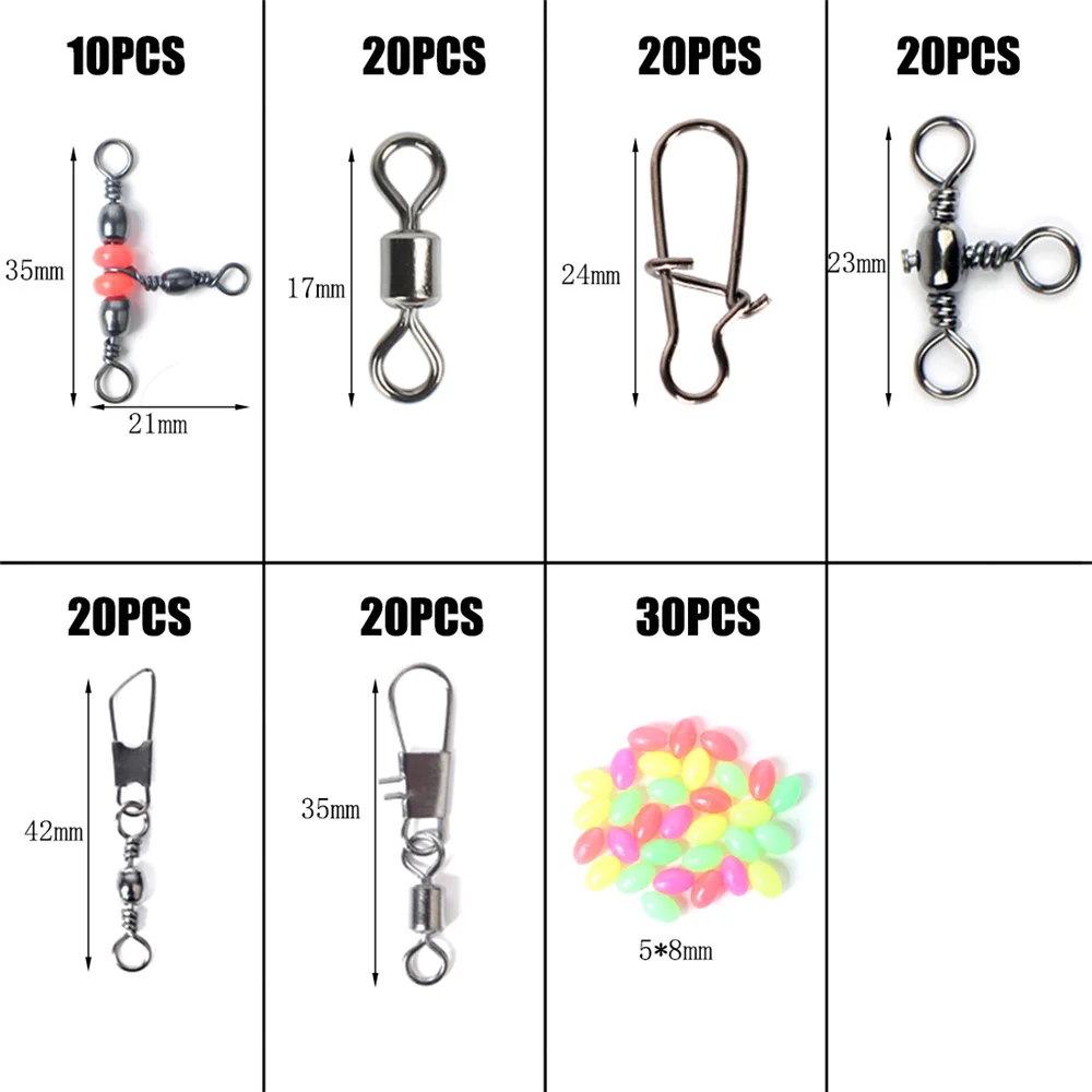 140 unids/caja aparejos de pesca Kit de giratorios de pesca con broches giratorios de barril deslizadores de plomo aparejos de conector de sedal de pesca de Triple giro - imagen 3