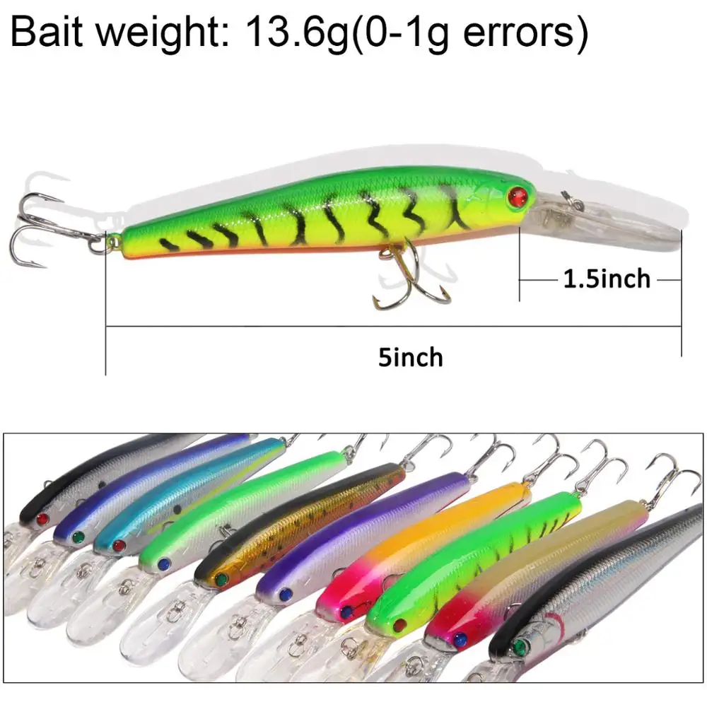 Señuelo de pesca de pececillos, cebo duro Artificial de 13,6g, Wobblers, Crankbait, Lucio, anzuelos triples con caja de aparejos de pesca, 10 piezas - imagen 4