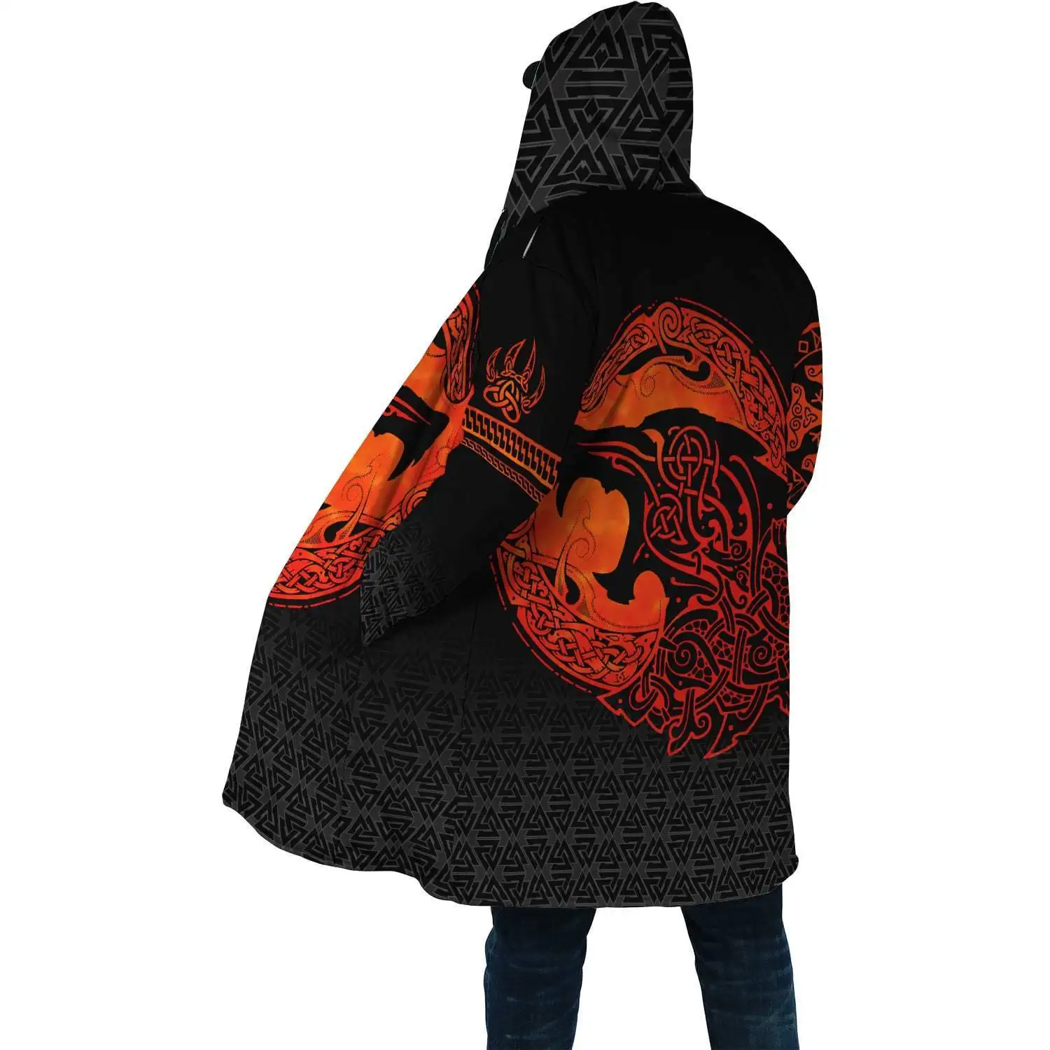 Moda de invierno para hombre capa con capucha Fenrir Lobo tatuaje dragón estampado 3D polar grueso cortavientos Unisex Casual capa con capucha cálida BB03 - imagen 4