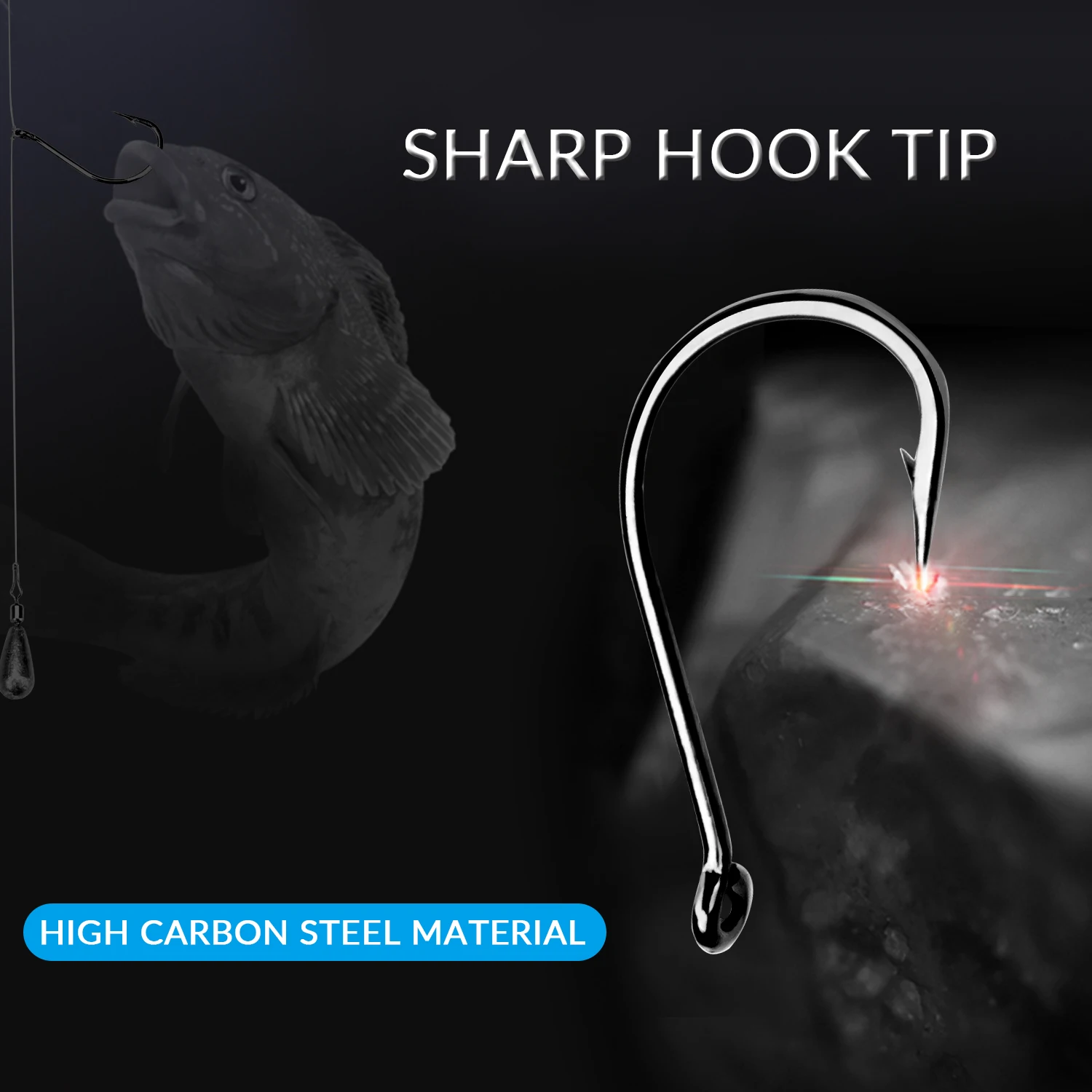 THKFISH 100 anzuelos de pesca Dropshot # 6 # 4 # 2 # 1 # Anzuelo de púas de pesca de acero con alto contenido de carbono Frehswater 1/0 para señuelos blandos - imagen 5