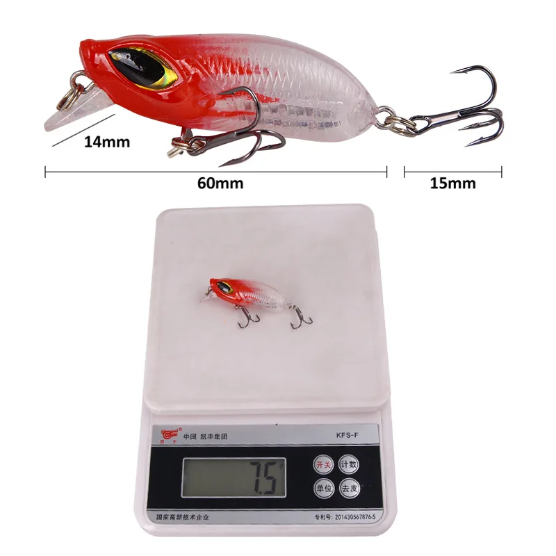 Señuelos de Pesca flotantes de 6cm/7,5g, cebos falsos de pesca en el mar, cebo de boca deformada, equipo de pesca suave, señuelos de plástico, 1 unidad - imagen 5