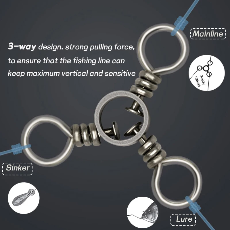 WIFREO-barril giratorio de 3 vías, aparejos de pesca de mar, Triple eslabones, conector giratorio de línea cruzada, accesorio giratorio - imagen 4