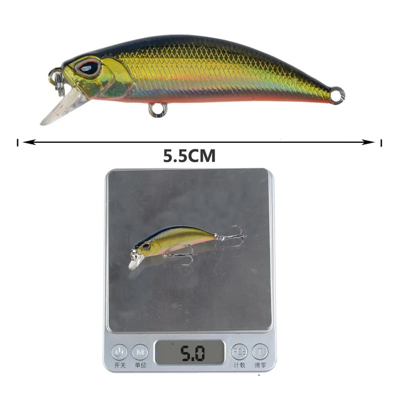 Señuelo de pesca de pececillos de hundimiento lento, cebo duro Artificial Isca, Wobblers, ojos 3D, Crankbait, carpa, aparejos de Lucio, 5,5 cm, 5g, 1 piezas - imagen 5