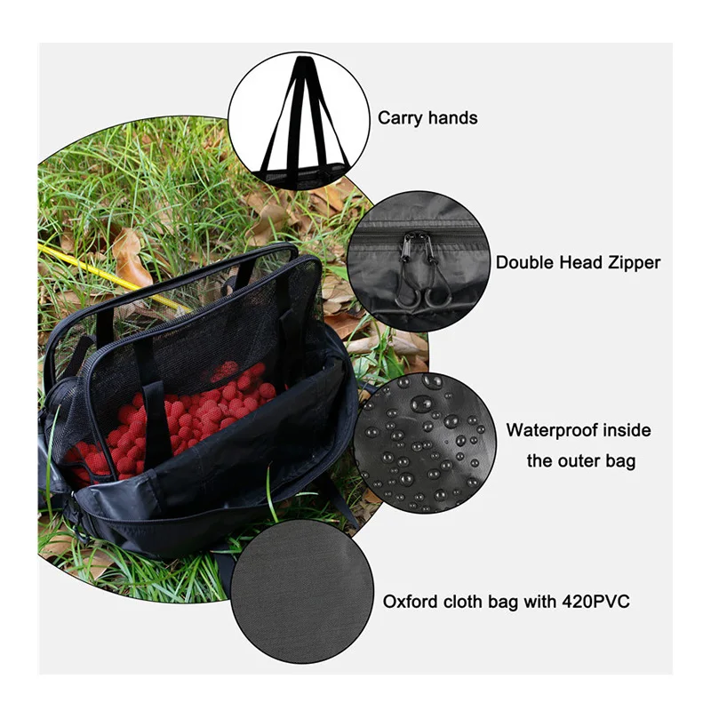 Bolsa de almacenamiento portátil para cebo al aire libre, bolsa de malla transpirable 420D, tela Oxford, bolso de pesca, equipo de pesca X614G - imagen 5