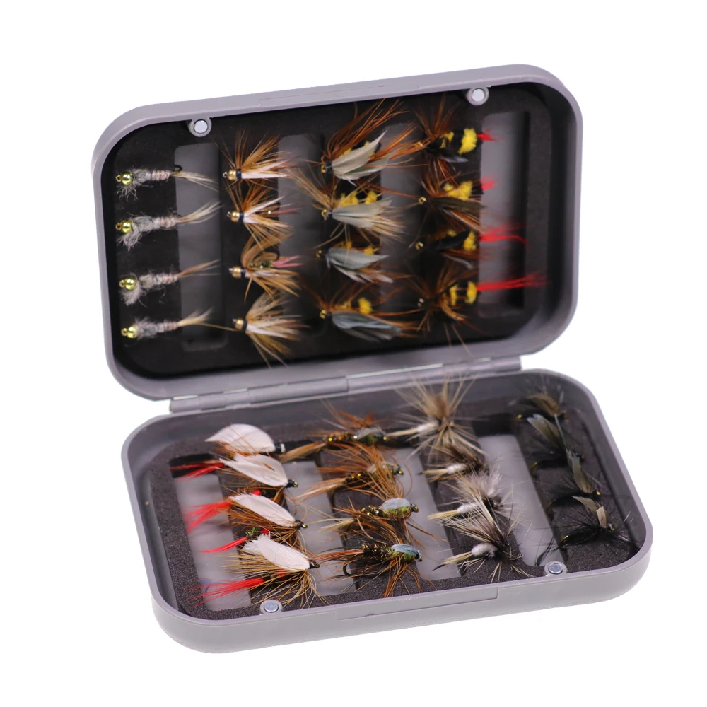 ICERIO-señuelo de pesca con mosca, conjunto de moscas de Ninfa, trucha, en seco/húmedo, con caja, 32 unids/caja