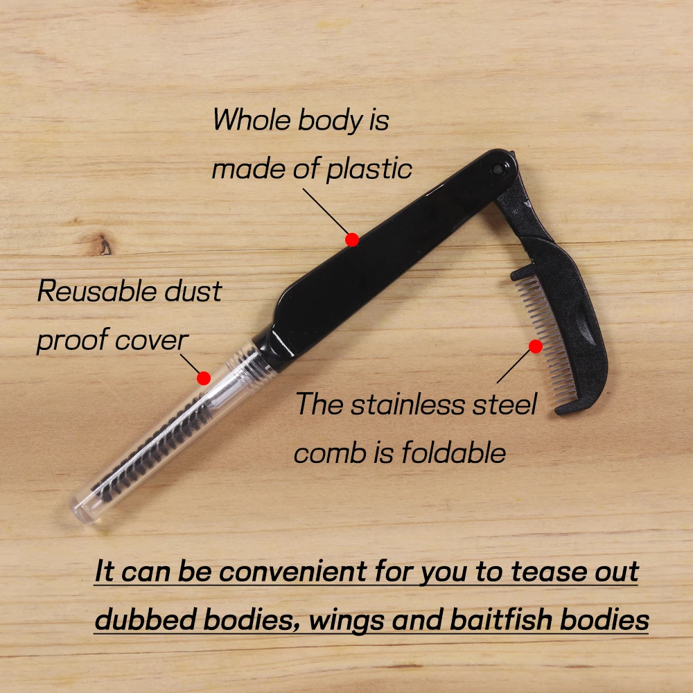 Bimoo-Herramientas de atado de moscas 2 en 1, peine de Metal plegable y cepillo de doblaje de nailon, fibra de plumas, doblada, piernas, cuerpos de alas - imagen 4